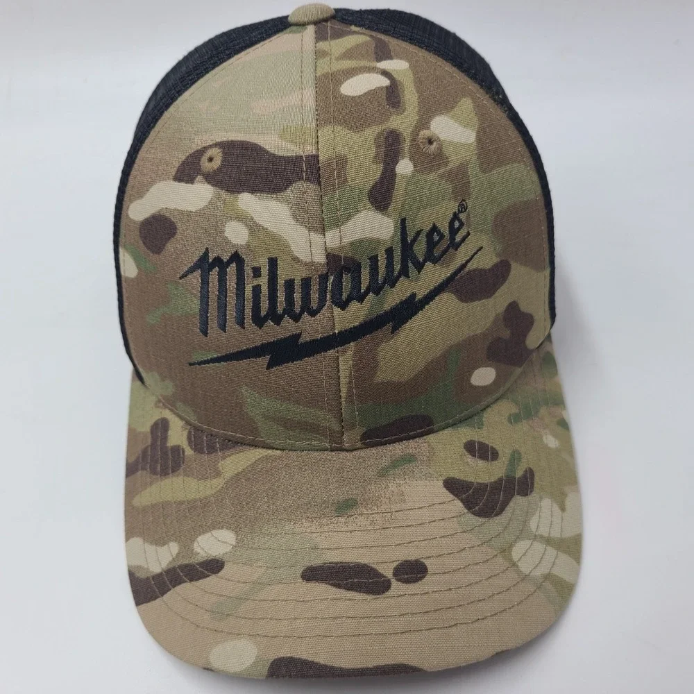 Milwaukee Tools Hat Snapback Trucker Mesh Camo Green Brown Black Casual Logo Men